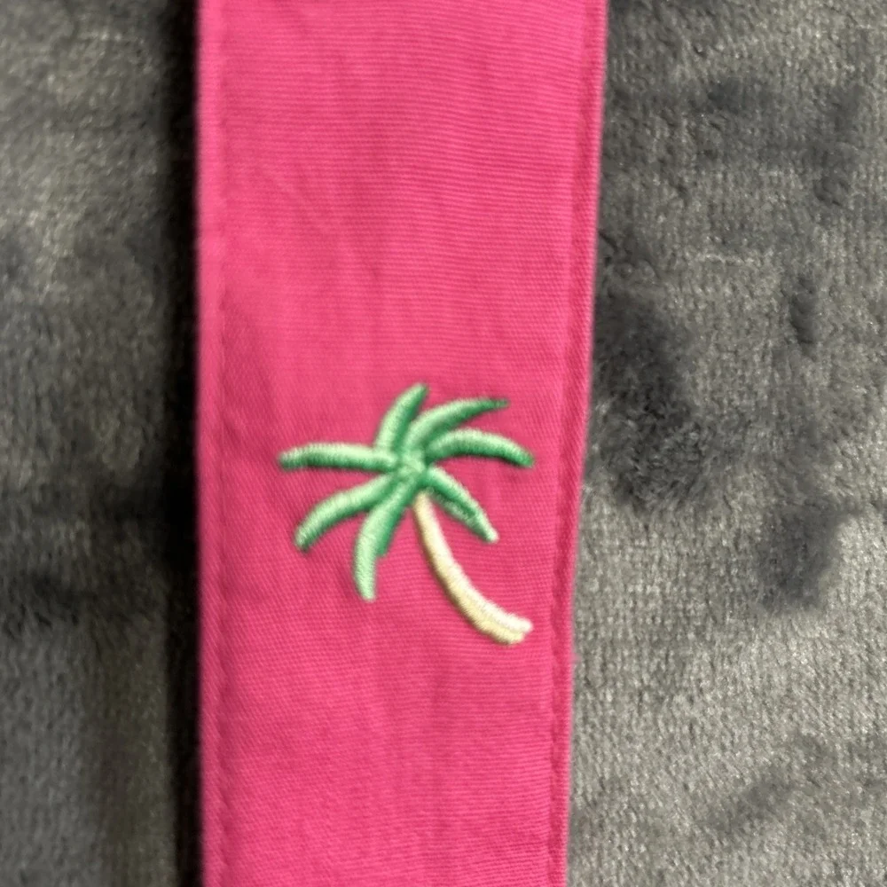 Talbots Women's Medium Pink Green Palm Tree Belt Adjustable Embroidered Beachy